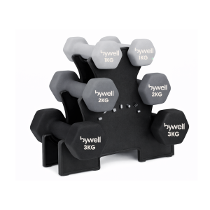 Set 6 Mancuernas Hexagonales 12kg Bywell Con Soporte — Musculación | Bywell