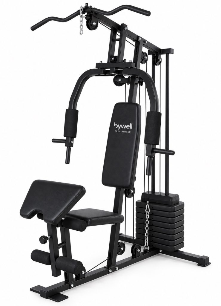 Multigimnasio BYWELL con Torre de Pesas de 65 kg, Polea Alta y Baja para Entrenamiento Completo